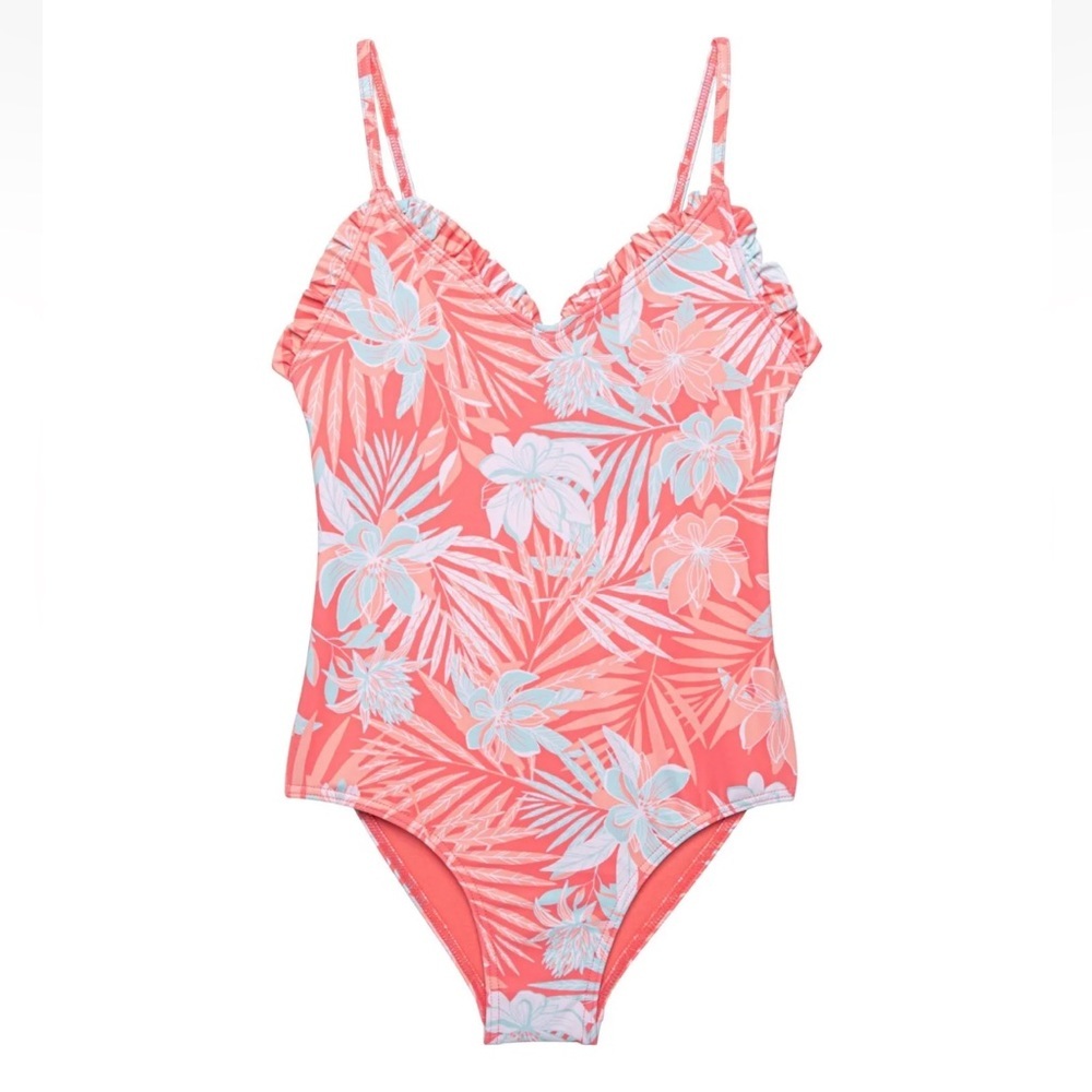 Roxy Big Girls 12 Seasons Change 1 Pc Swimsuit Strawberry Pink Tropical Floral